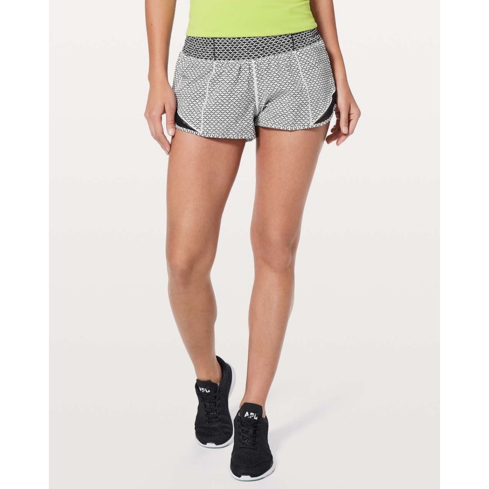 Lululemon Hotty Hot Short 2.5" Black White Pebble Print Running Shorts Womens 10